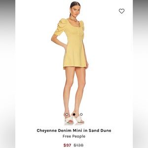 Free People Cheyenne Smocking Short Puff Sleeve Denim Mini Dress